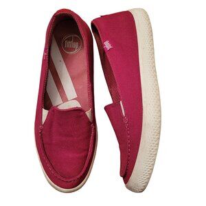 Fitflop Biomimetix Sunny Canvas Loafers Rio Pink Shoes 8.5 Comfort Red